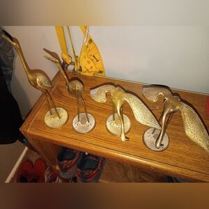 Set of Gold Crane Sculptures